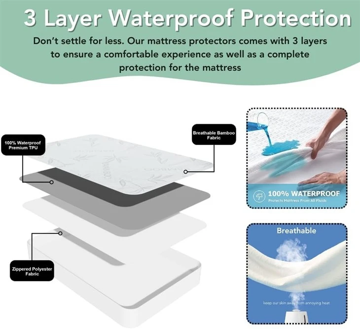 Bamboo Rayon Mattress Protector With Zipper factory